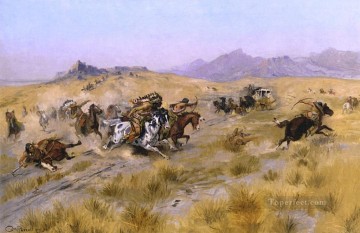アメリカインディアン Painting - 攻撃 1897 チャールズ マリオン ラッセル アメリカ インディアン